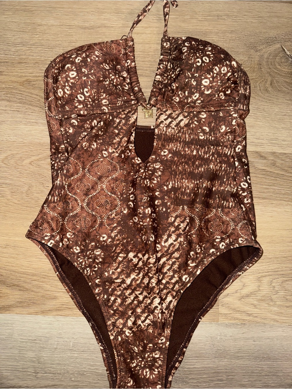 No Boundaries Woman’s Brown Patterned One-Piece Swimsuit